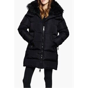 SAM. Addison Down Puffer Coat Matte Black Shearling Collar Women’s Size M